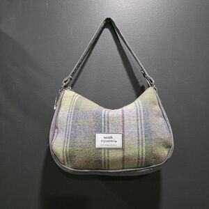 Earth Squared Edinburgh Slouchy Shoulder Bag Green Grey Plaid Tweed & Corduroy